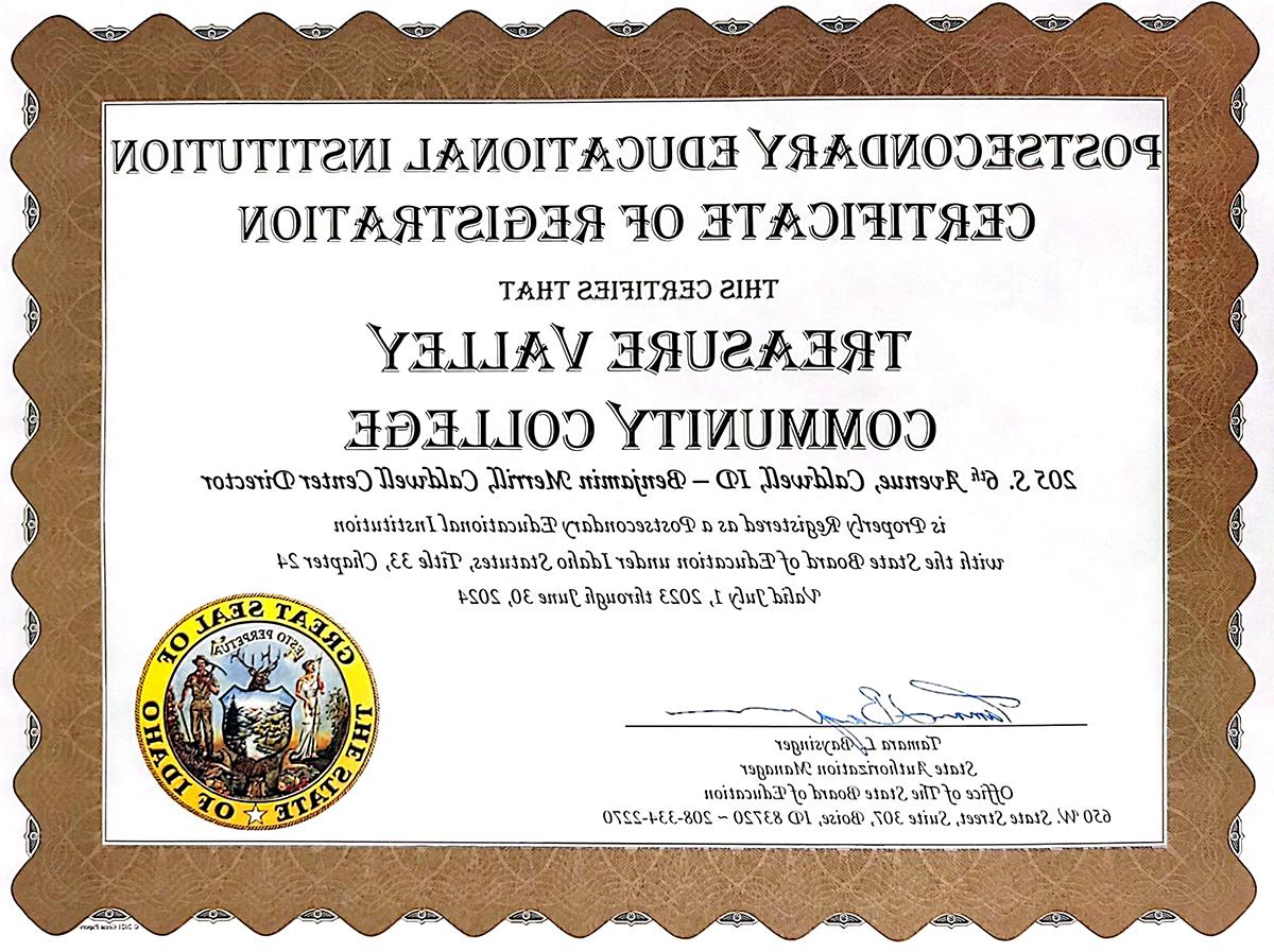 image of idaho postsecondary educational institution certification of registration